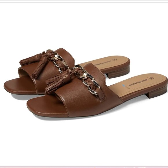 NEW JOHNSTON AND MURPHY Leather Lilly Chain Slide Sandals black for women 253 - Picture 1 of 7